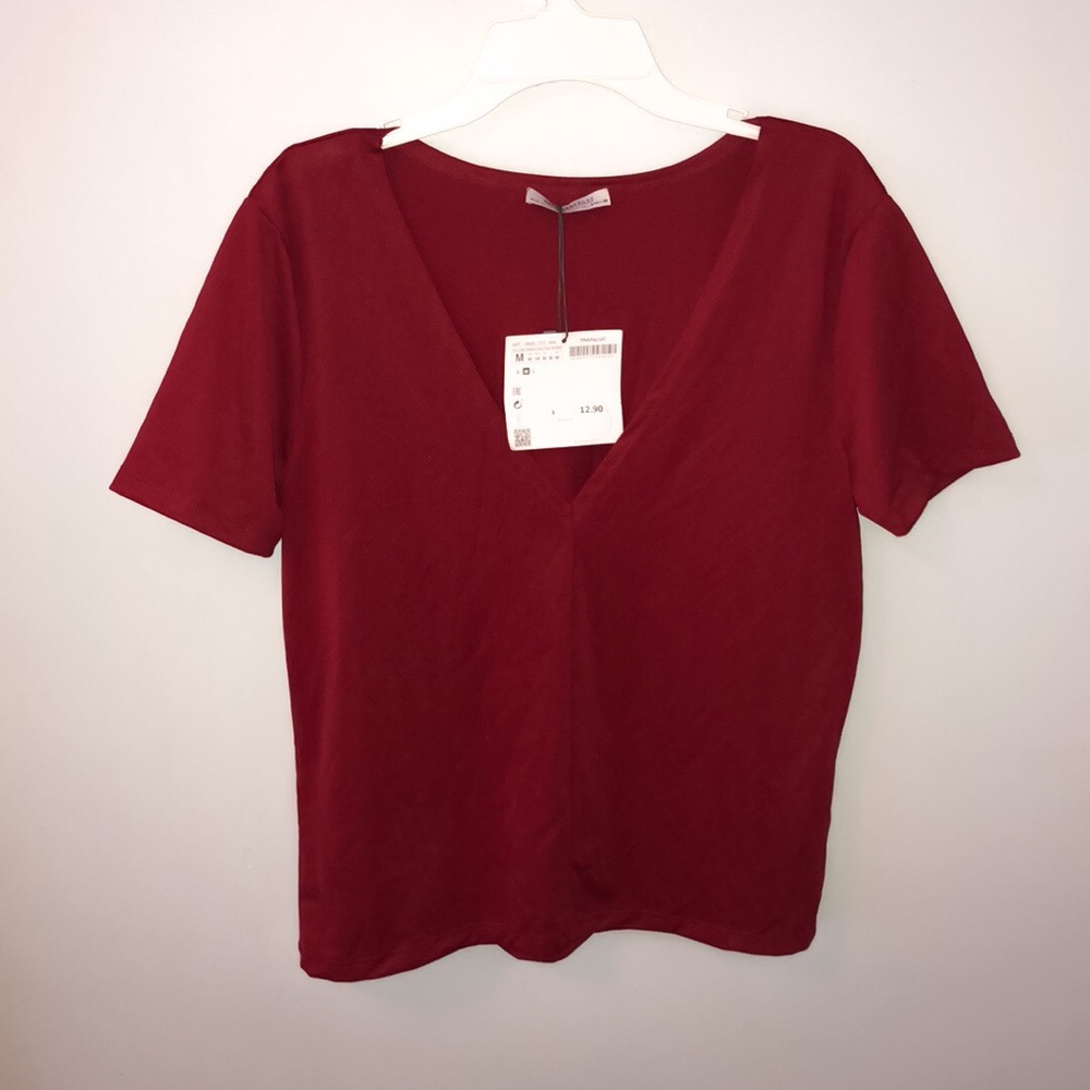 BRAND NEW Zara Trafaluc Red V-Neck Top